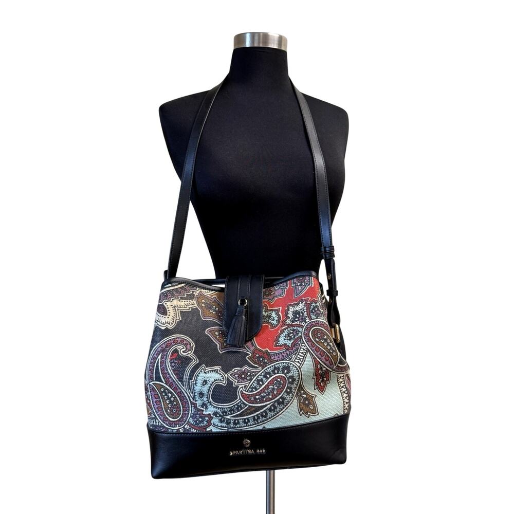 Spartina 449 Daufuskie Island Paisley Linen Leather Shoulder Bag Black 11"